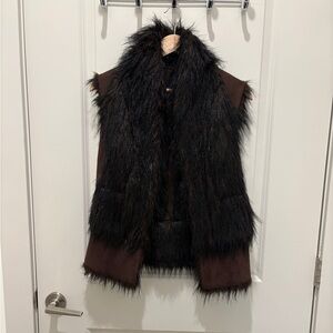 Black Faux Fur On Brown Suede Vest